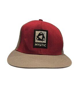 Mystic Red Tan Mesh Snapback Trucker Hat Embroidered Logo Adjustable